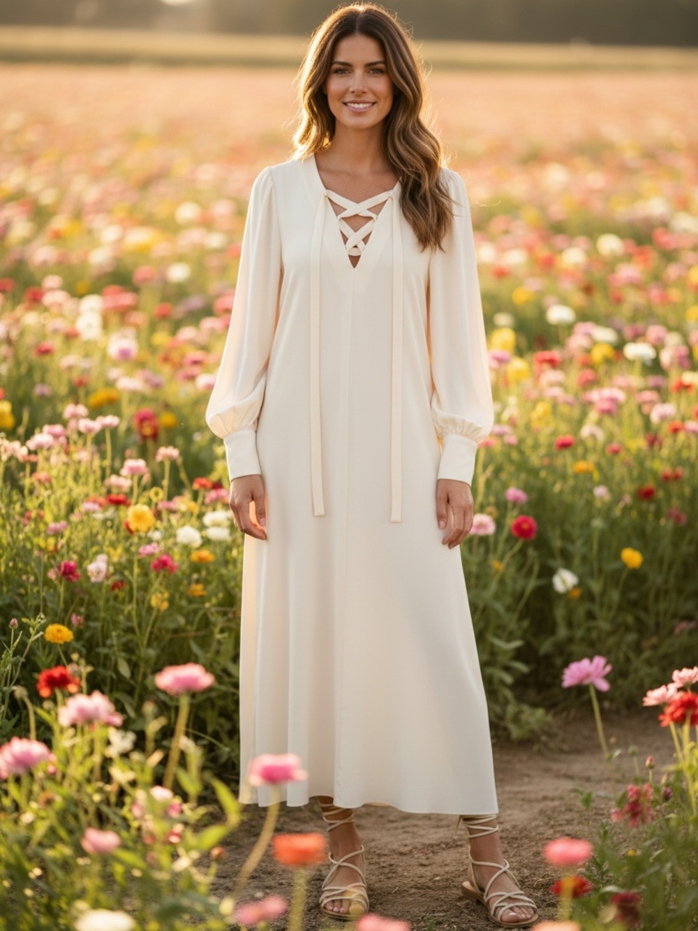 Tibi Silk Lace Up V-Neck Romantic Boho Midi Dress Women Small